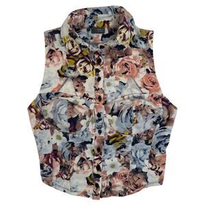 Sparkle & Fade Floral Tank Top Small Collared Button Down Cut Out Padded